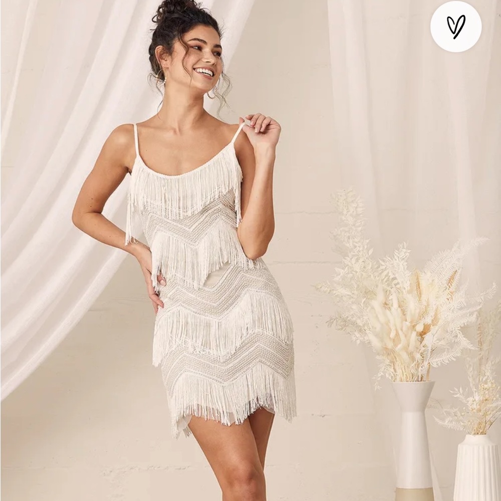 Lulus wedding 2nd dress. Frilly and fun. Nude underlay.